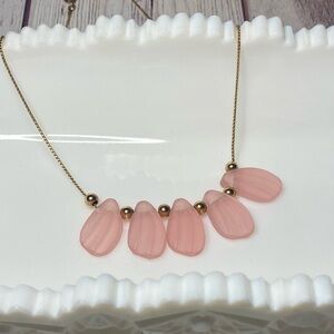 Vintage Avon Frosted Pink Petals Bib Necklace, GoldTone, 17”